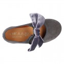 Suede leather little Mary Jane shoes with hook and loop strap and velvet BOW.