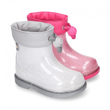 Little GLITTER Rain boots with adjustable neck for little kids.