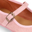 Pink suede leather stylized Girl Mary Jane shoes with POMPOM.