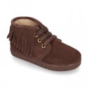 Suede leather Casual little ankle boots with fringed design.
