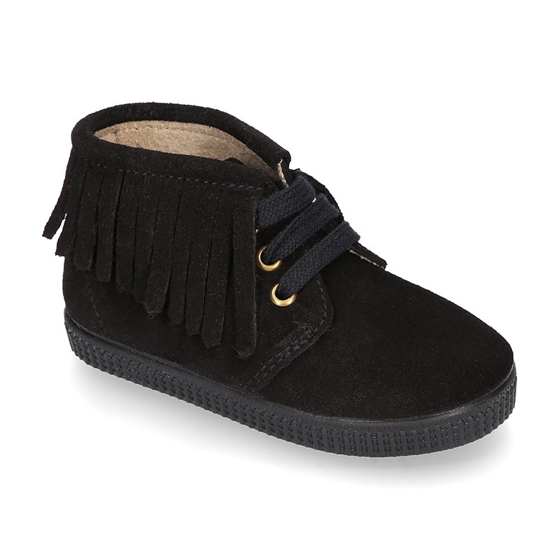 Suede leather Casual little ankle boots with fringed design. V077 ...