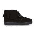 Suede leather Casual little ankle boots with fringed design.