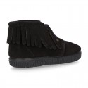 Suede leather Casual little ankle boots with fringed design.