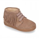 Suede leather Casual little ankle boots with fringed design.