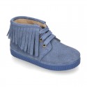 Suede leather Casual little ankle boots with fringed design.