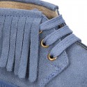 Suede leather Casual little ankle boots with fringed design.