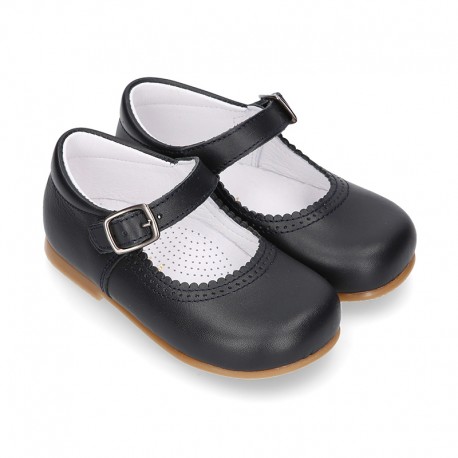 NAVY BLUE Halter little Mary Jane shoes with buckle fastening in nappa leather.