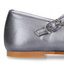 Little OKAA T-Strap Mary Jane shoes in METAL NAPPA leather with perforated design.