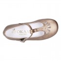Little OKAA T-Strap Mary Jane shoes in METAL NAPPA leather with perforated design.