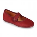 Girl Mary Jane shoes in suede leather with hook and loop strap and BUTTON fastening.