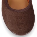 Girl Mary Jane shoes in suede leather with hook and loop strap and BUTTON fastening.