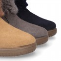 Suede leather ankle boot shoes with fake hair neck design.