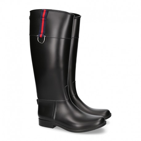 Knee high rain boot shoes ridding style with buckle detail in large sizes.