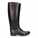 Knee high rain boot shoes ridding style with buckle detail in large sizes.