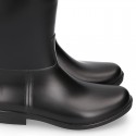 Knee high rain boot shoes ridding style with buckle detail in large sizes.