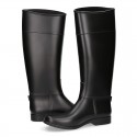 Knee high rain boot shoes ridding style with buckle detail in large sizes.