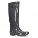 Knee high rain boots in plain colors with glossy finish, in large sizes.