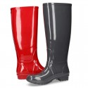 Knee high rain boots in plain colors with glossy finish, in large sizes.