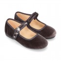 New Velvet canvas Mary Jane shoes with Japanese buckle fastening.