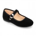 New Velvet canvas Mary Jane shoes with Japanese buckle fastening.