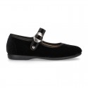 New Velvet canvas Mary Jane shoes with Japanese buckle fastening.