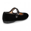 New Velvet canvas Mary Jane shoes with Japanese buckle fastening.