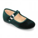 New Velvet canvas Mary Jane shoes with Japanese buckle fastening.