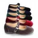 New Velvet canvas Mary Jane shoes with Japanese buckle fastening.