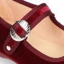 New Velvet canvas Mary Jane shoes with Japanese buckle fastening.
