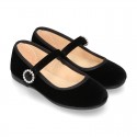 New VELVET canvas Mary Jane shoes with DIAMOND style buckle fastening.