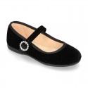 New VELVET canvas Mary Jane shoes with DIAMOND style buckle fastening.