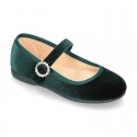 New VELVET canvas Mary Jane shoes with DIAMOND style buckle fastening.