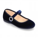 New VELVET canvas Mary Jane shoes with DIAMOND style buckle fastening.