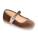 New VELVET canvas Mary Jane shoes with DIAMOND style buckle fastening.