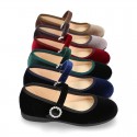 New VELVET canvas Mary Jane shoes with DIAMOND style buckle fastening.