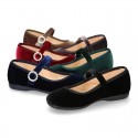 New VELVET canvas Mary Jane shoes with DIAMOND style buckle fastening.