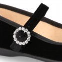 New VELVET canvas Mary Jane shoes with DIAMOND style buckle fastening.