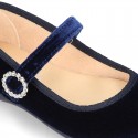 New VELVET canvas Mary Jane shoes with DIAMOND style buckle fastening.