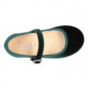 New VELVET canvas Mary Jane shoes with DIAMOND style buckle fastening.