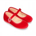 New RED VELVET canvas Mary Jane shoes with DIAMOND style buckle fastening.