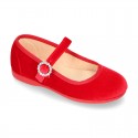 New RED VELVET canvas Mary Jane shoes with DIAMOND style buckle fastening.