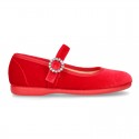 New RED VELVET canvas Mary Jane shoes with DIAMOND style buckle fastening.