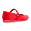 New RED VELVET canvas Mary Jane shoes with DIAMOND style buckle fastening.