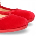 New RED VELVET canvas Mary Jane shoes with DIAMOND style buckle fastening.