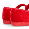 New RED VELVET canvas Mary Jane shoes with DIAMOND style buckle fastening.