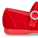 New RED VELVET canvas Mary Jane shoes with DIAMOND style buckle fastening.