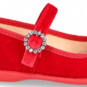 New RED VELVET canvas Mary Jane shoes with DIAMOND style buckle fastening.