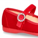 New RED VELVET canvas Mary Jane shoes with DIAMOND style buckle fastening.