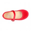 New RED VELVET canvas Mary Jane shoes with DIAMOND style buckle fastening.