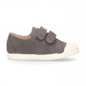 Kids suede leather Tennis type shoes laceless and with toe cap in GREY color.